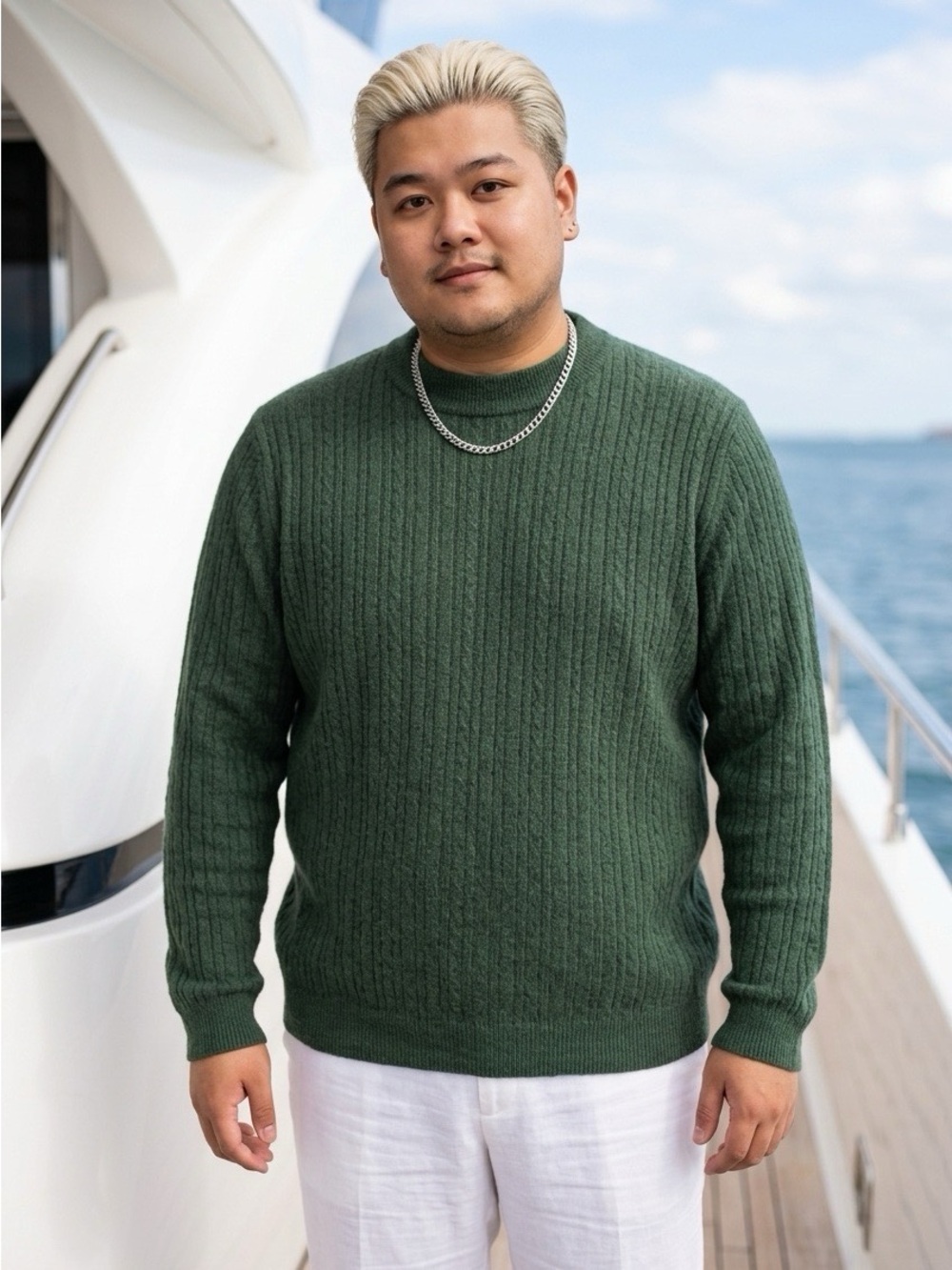 2321 - Men’s RETREAT Forest Green Cable-Ribbed Mock Neck Sweater
